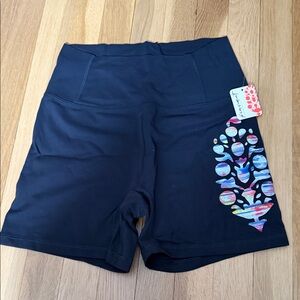 FP Movement by Free People Black Bike Shorts with Multicolor Design